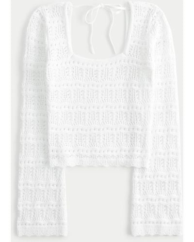 Hollister Long-sleeve Square-neck Crochet-style Jumper - White