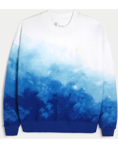 Hollister Gilly Hicks Smile Series Oversized Ocean Print Crew Sweatshirt - Blue