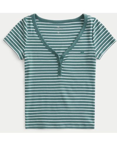 Hollister Ribbed Short-sleeve Icon Henley - Blue