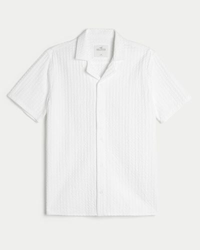 Hollister Lässiges, kurzärmliges, strukturiertes Hemd - Weiß