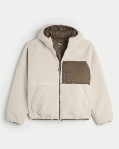 Hollister Hooded Faux Shearling Zip-up Jacket - Natural