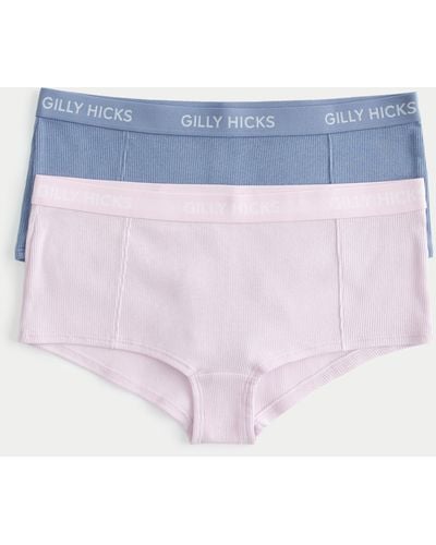 Hollister Gilly Hicks Ribbed Cotton Blend Boyshort Underwear 2-pack - Blue