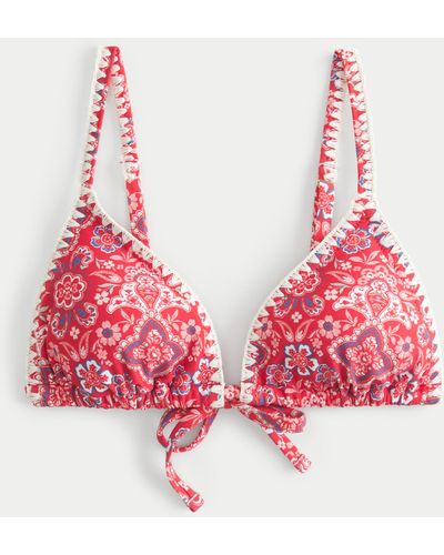 Hollister Embroidered Stitch Triangle Bikini Top - Pink
