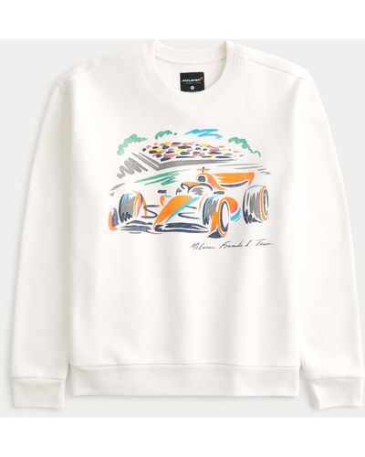 Hollister Lässiges Sweatshirt mit Rundhalsausschnitt und McLaren Racing-Grafik - Weiß