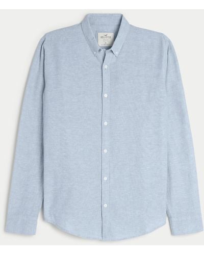 Hollister Long-sleeve Linen Blend Button-through Shirt - Blue