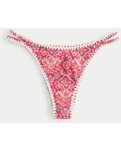 Hollister High-leg Embroidered Stitch Strappy Cheekiest Bikini Bottom - Pink