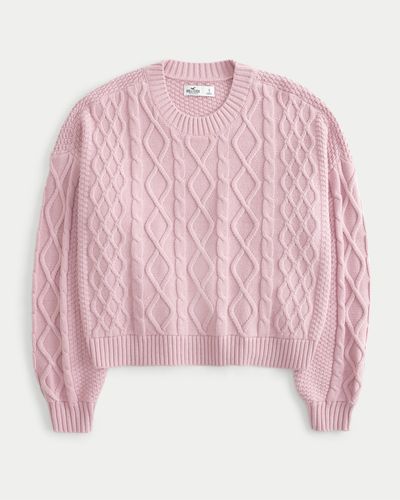 Hollister Boxy Cable-knit Crew Jumper - Pink