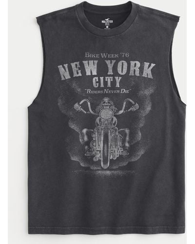 Hollister Relaxed Motorcycle Graphic Cutoff Tank - Grey