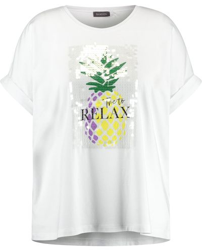 Samoon T-shirt mit frontprint und pailletten-dekor 68cm kurzarm rundhals modal - Weiß