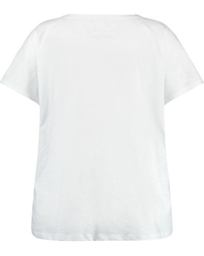 Samoon Blusenshirt mit material-mix 68cm kurzarm rundhals - Weiß