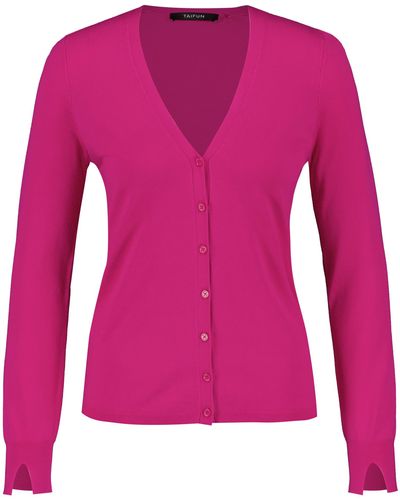 Taifun Basic feinstrickjacke mit v-ausschnitt 62cm langarm viskose - Pink