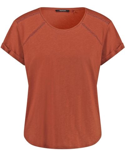 Taifun T-shirt mit häkelspitzen-details 62cm kurzarm rundhals baumwolle - Orange
