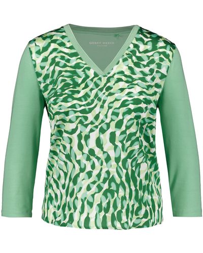 Gerry Weber 3/4 arm shirt mit material-patch 60cm v-ausschnitt viskose - Grün
