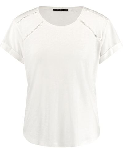 Taifun T-shirt mit häkelspitzen-details 62cm kurzarm rundhals baumwolle - Weiß