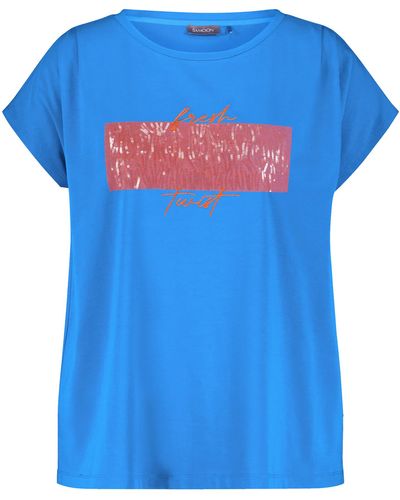 Samoon T-shirt mit pailletten-detail 68cm kurzarm rundhals modal - Blau