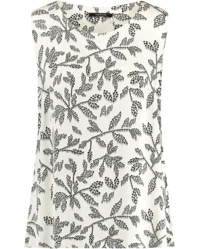 Taifun Ärmellose bluse mit floral-print 58cm rundhals viskose - Weiß