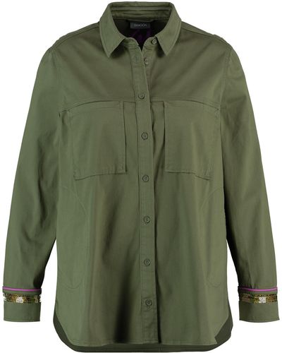 Samoon Overshirt aus baumwolle mit pailletten-zier 72cm langarm hemdkragen knopfleiste - Grün