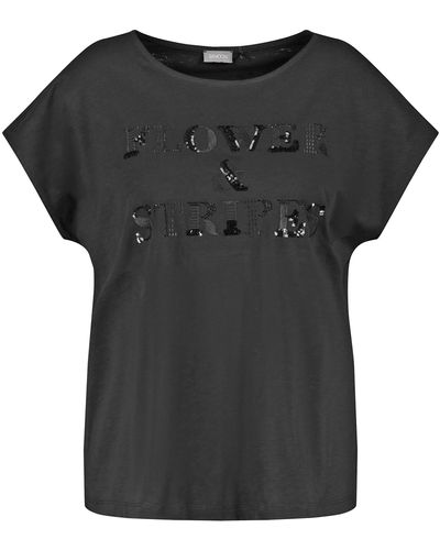 Samoon T-shirt mit verziertem wording 68cm kurzarm rundhals baumwolle - Schwarz
