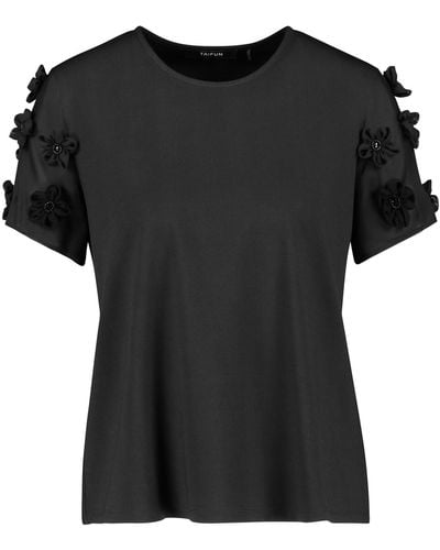 Taifun T-shirt mit blüten-dekor 58cm kurzarm rundhals viskose - Schwarz