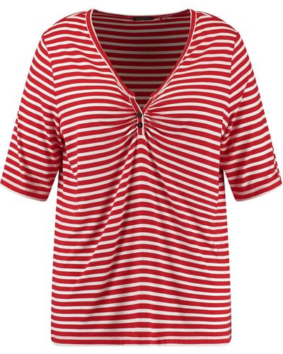 Samoon Henley shirt mit ringel-dessin 68cm halber arm v-ausschnitt viskose - Rot