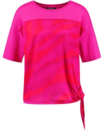 Taifun T-shirt mit knoten-detail 58cm kurzarm rundhals baumwolle - Pink