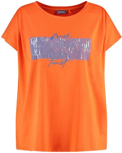 Samoon T-shirt mit pailletten-detail 68cm kurzarm rundhals modal - Orange