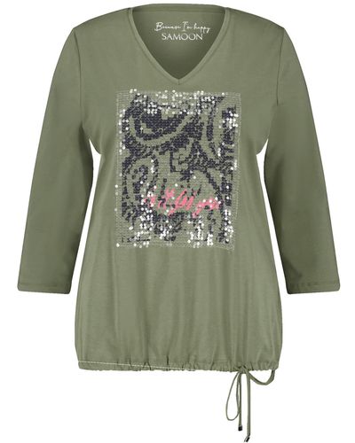 Samoon 3/4 arm shirt mit pailletten 68cm v-ausschnitt modal - Grün