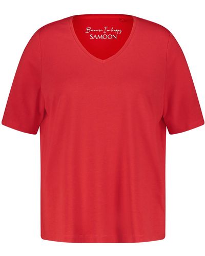 Samoon Basic shirt aus baumwoll-mix 68cm kurzarm v-ausschnitt modal - Rot