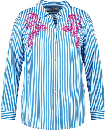 Samoon Gestreifte bluse mit pailletten-dekor 74cm langarm hemdkragen viskose - Blau