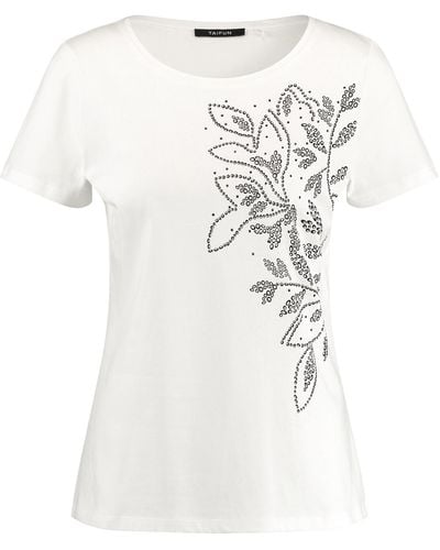Taifun Baumwoll-t-shirt mit platziertem print 62cm kurzarm rundhals baumwolle - Weiß