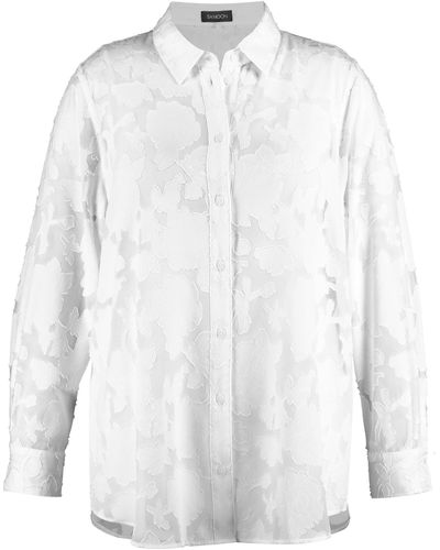 Samoon Bluse mit transparentem blumenmuster 72cm langarm hemdkragen - Weiß