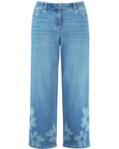 Samoon Weite 7/8 jeans mit flower-bleachings baumwolle - Blau
