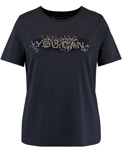Samoon T-shirt mit pailletten-wording 68cm kurzarm rundhals modal - Blau