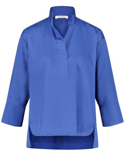 Gerry Weber 3/4 arm bluse mit quetschfalte 68cm offener kragen baumwolle - Blau