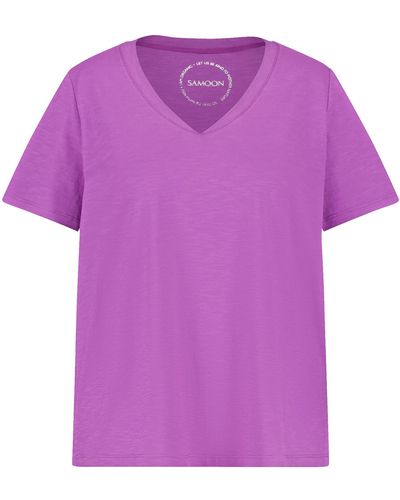Samoon V-shirt aus bio-baumwolle 66cm kurzarm v-ausschnitt - Lila