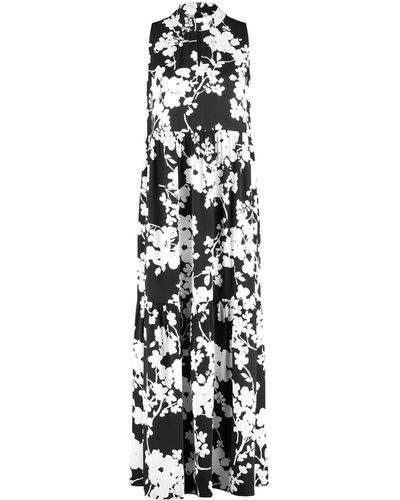 Taifun Ausgestelltes stufenkleid mit floralprint ärmellos stehkragen - Weiß