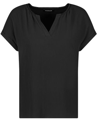 Taifun Legeres shirt mit offenem rundhalsausschnitt 62cm kurzarm viskose - Schwarz