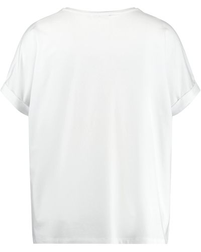 Samoon Lässiges shirt mit verziertem frontprint 68cm kurzarm rundhals modal - Weiß