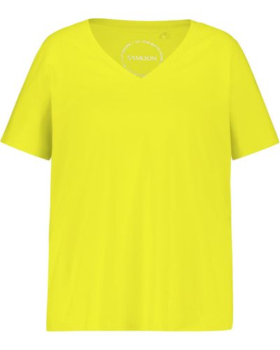 Samoon V-shirt aus bio-baumwolle 66cm kurzarm v-ausschnitt - Gelb
