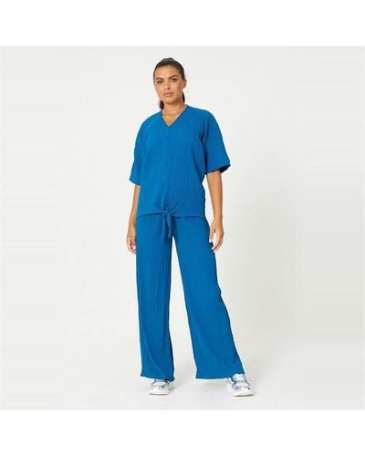 Be You Crinkle Tie Front Top And Trouser Co-ord Set - Blue