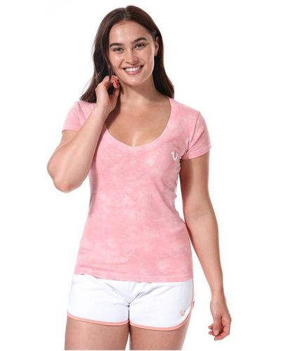 True Religion Foil Triangle Logo V-neck T-shirt - Pink