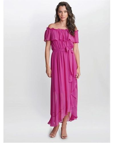 Gina Bacconi Paisley Off The Shoulder Maxi Dress - Pink
