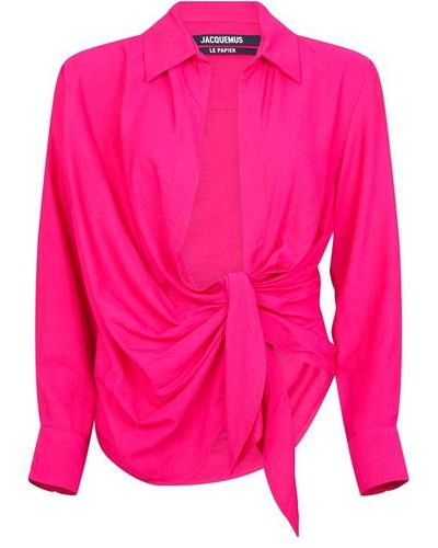 Jacquemus La Chemise Bahia Knotted Shirt - Pink
