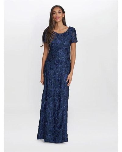 Gina Bacconi Nancy Gown With Rosette Sequin Detail - Blue