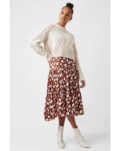 French Connection Aimee Tiered Midi Skirt - White