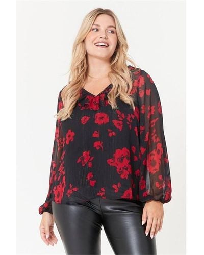 Be You Ruffle Neck Floral Blouse - Red
