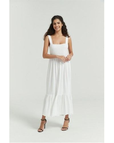 Be You You Linen Shirred Dress - White