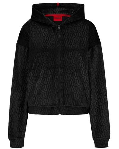 HUGO Velvet Hooded Jacket 10250836 - Black