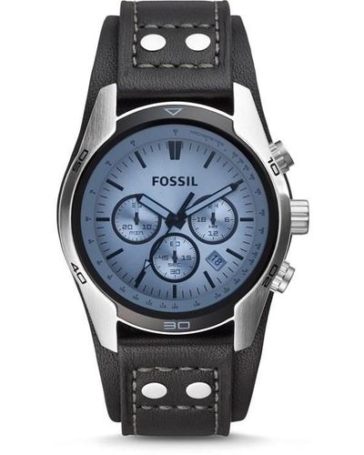 Fossil Chronograph Leather Watch - Metallic