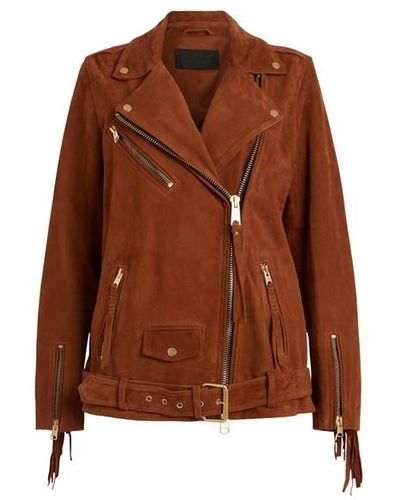 AllSaints Billie Suede Leather Jacket - Brown